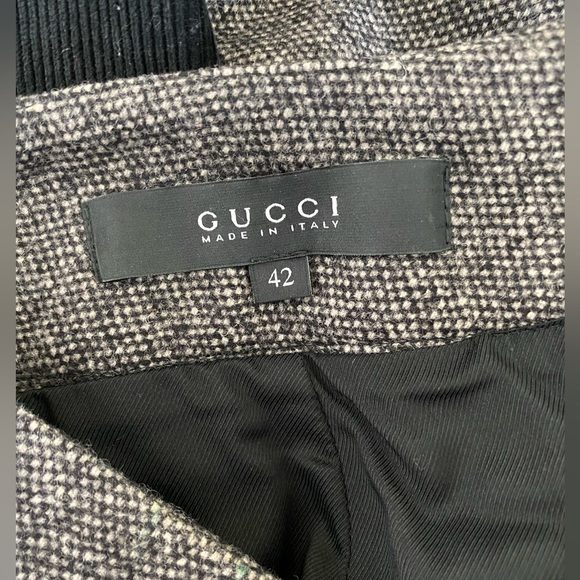 Gucci Vintage Knee Length Color-block Lined Black Grey Wool Pencil Skirt Size 6 - Picture 8 of 9